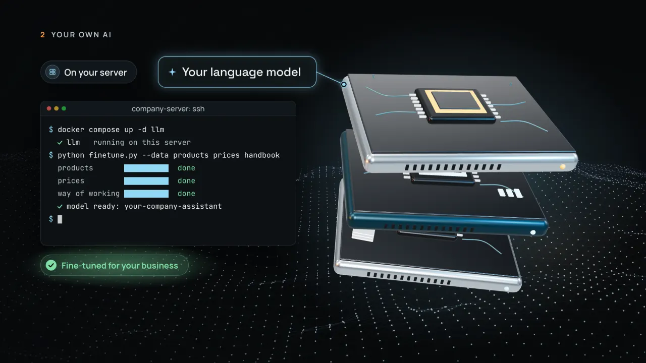 Ein Server-Terminal startet ein lokales Sprachmodell, Szene aus dem Firmenfilm